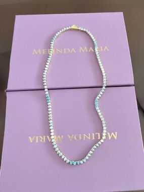MELINDA MARIA Not Your Basic Blue Opal Gold Ombré Tennis Necklace, 16' NWT